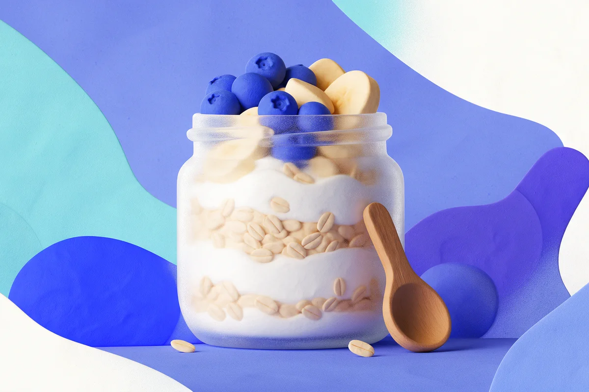 Tarro de avena con arándanos y plátano